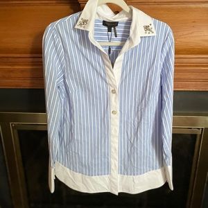 Blue dress down buttoned down long sleeve with bedazzle on collar size M